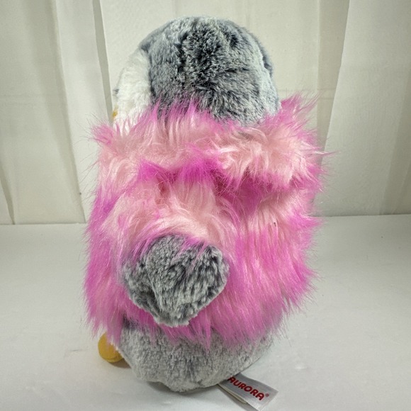 Aurora 8.5" Fuzzy PomPom Peguin Plush w/Pink Fuzzy Winter Coat - Picture 7 of 13